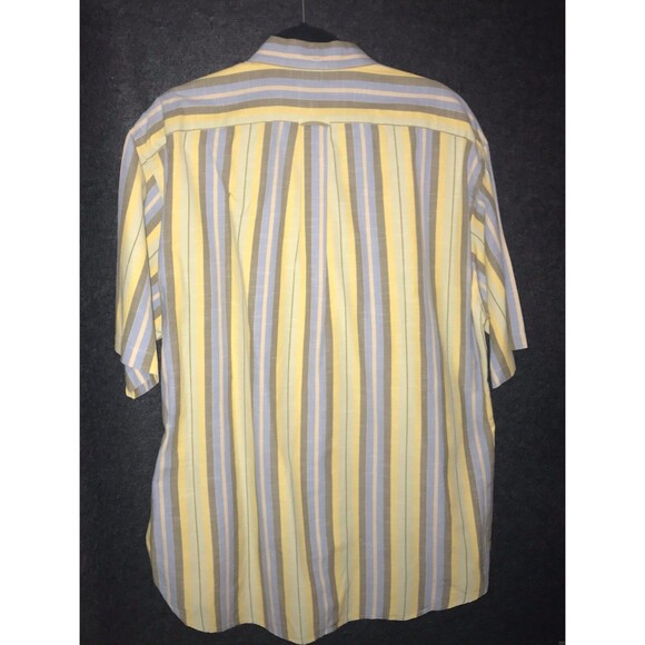 Faconnable Men's Casual Shirt Large Stripe Yellow Blue Grey Button Short Sleeve - Picture 7 of 11